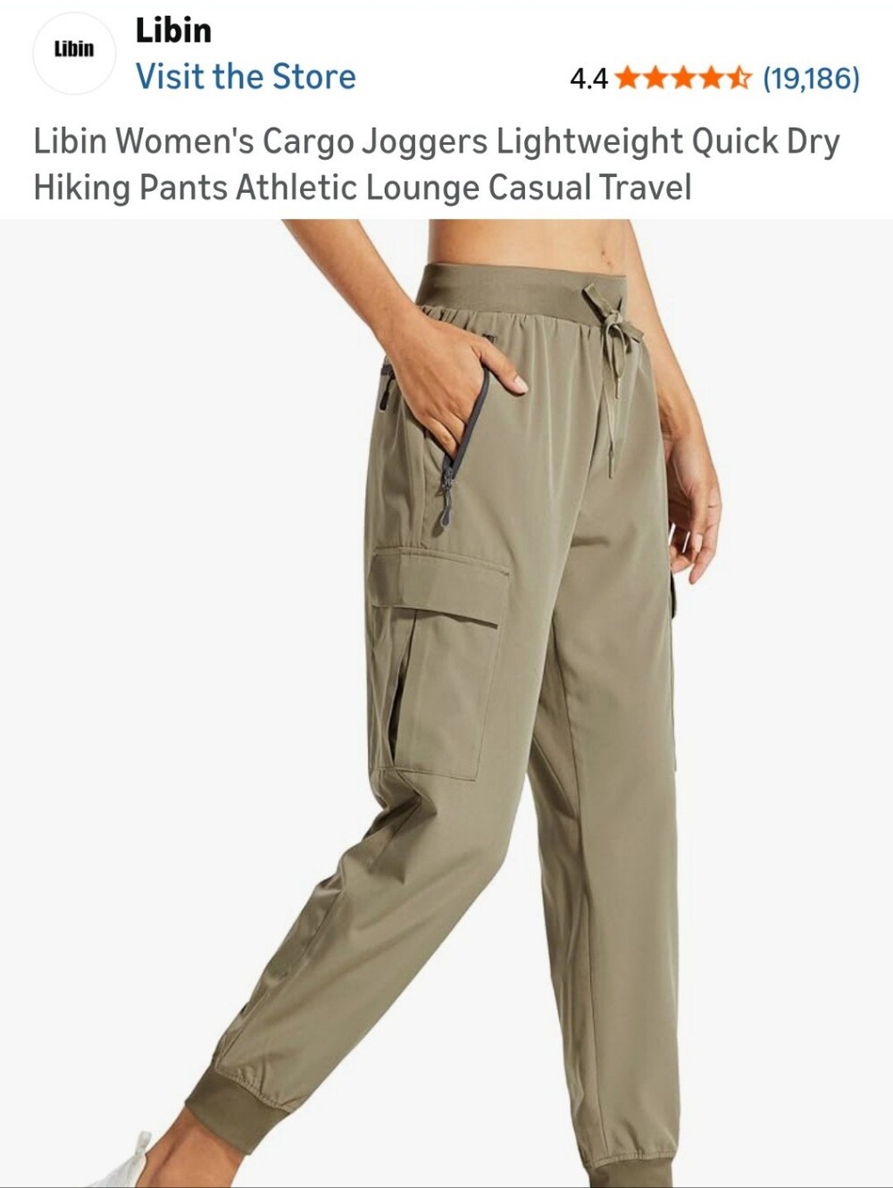 Women's Casual Quick Dry Cargo Jogger Pants in Khaki
